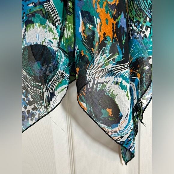 Zury lightweight semi sheer colorful peacock summer top beach cover up free size - Picture 6 of 7